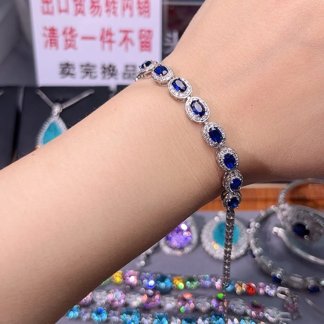 蓝宝石手链银S925镶嵌96