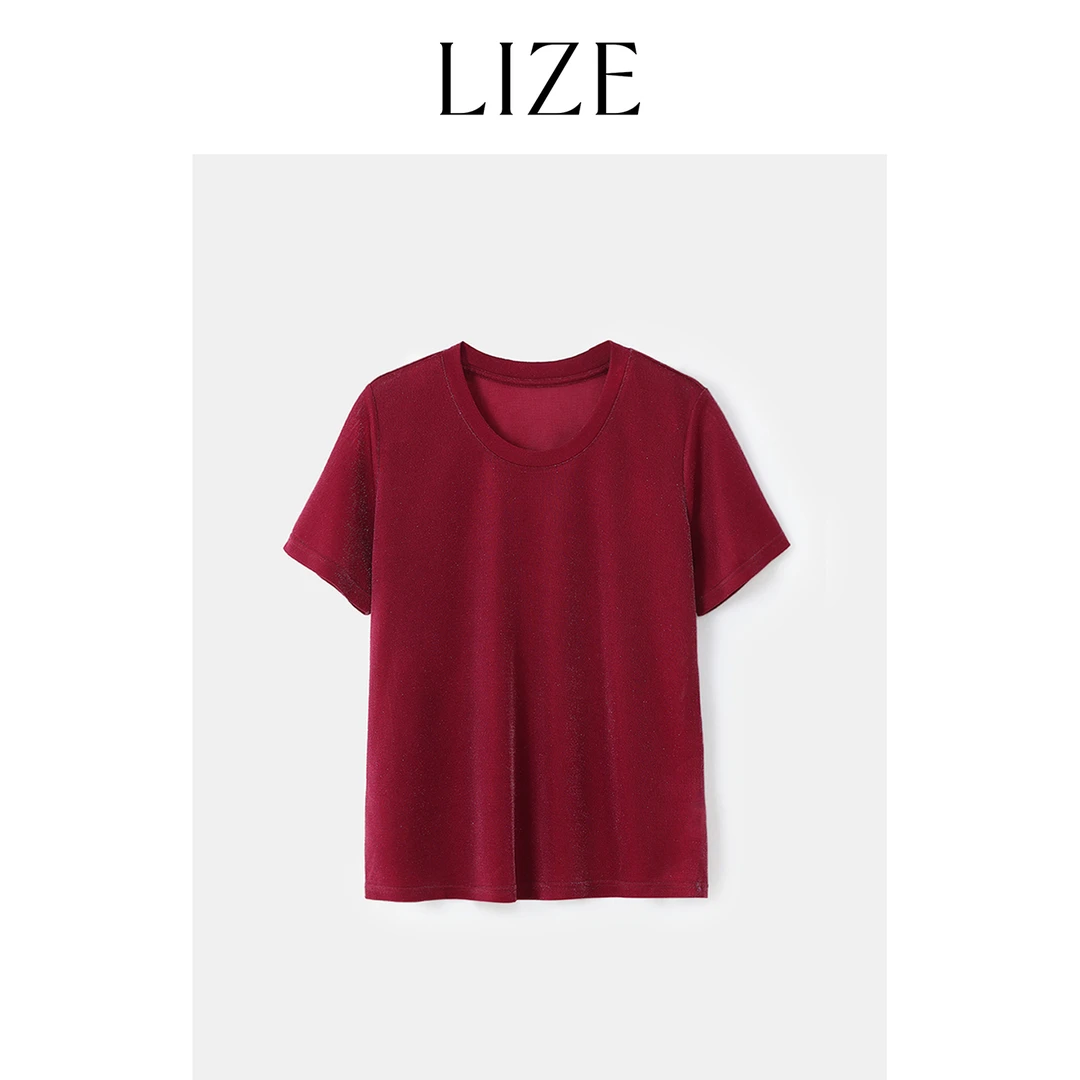 LIZE「雾光醋酸T」定制暗闪银丝醋酸.设计感T恤ZEA0236