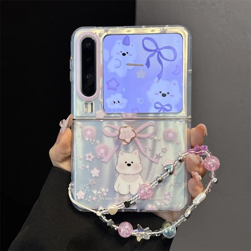 适用华为purax折叠屏手机壳西高地狗狗pocket2旋转星星蝴蝶结链条