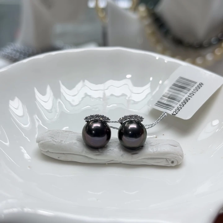 海水珍珠耳饰银S925镶嵌9-10mm