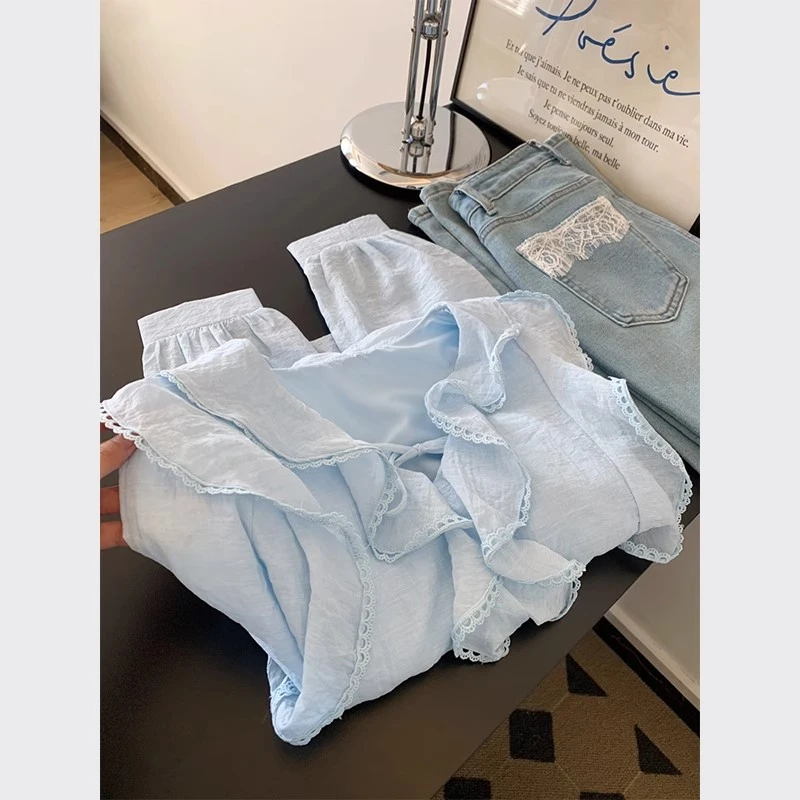 荷叶领蝴蝶结衬衫女上衣小个子设计感小众独特超好看漂亮小衫