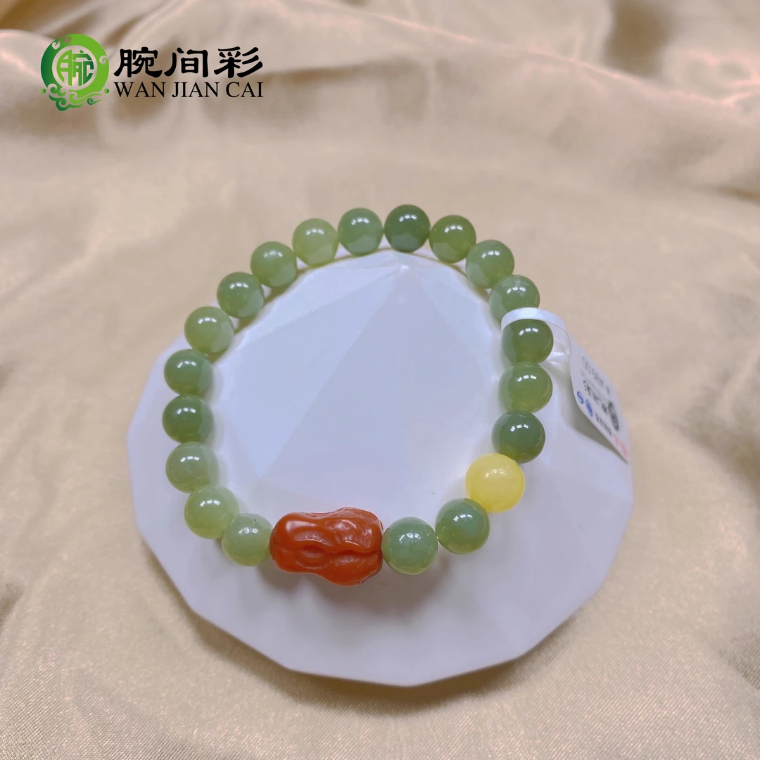 天然和田玉手串搭配南红白菜2705