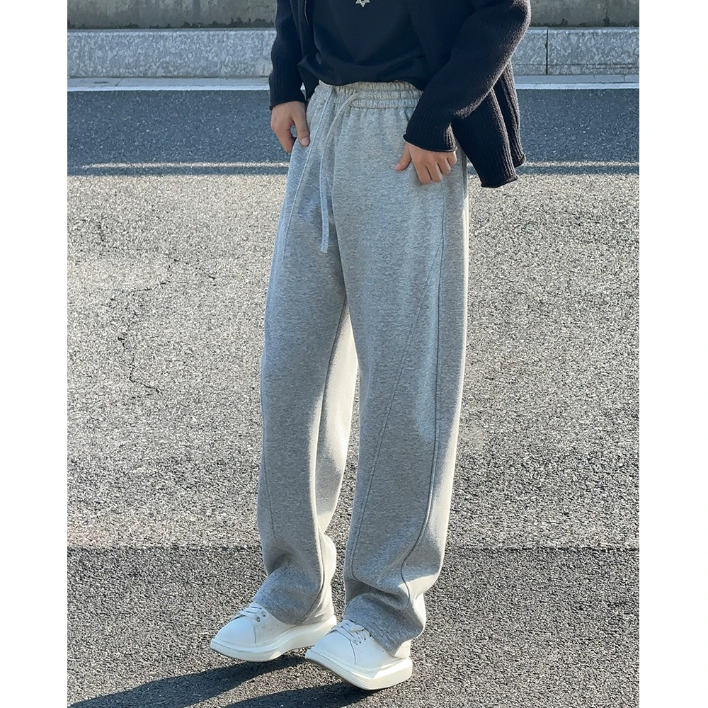 慵懒风花灰色重磅弯刀卫裤男春秋美式高街阔腿休闲裤宽松运动长裤