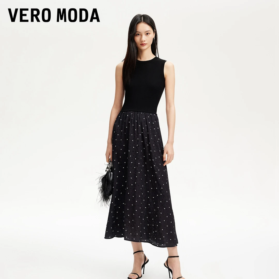 Vero Moda连衣裙小众洋气女装爱心波点印花拼接背心长裙32517A009