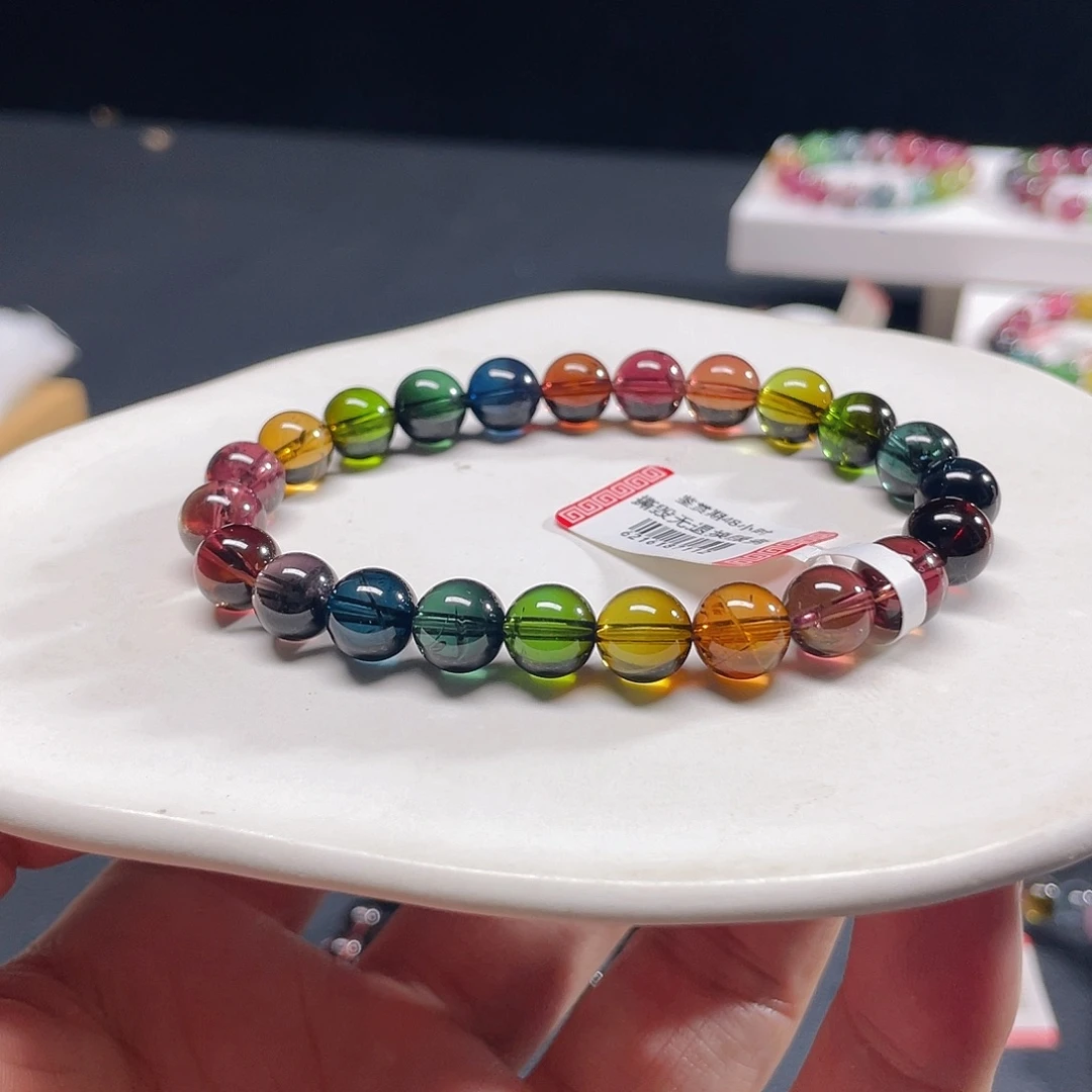 手链碧玺未镶嵌精品晶体彩虹老矿碧玺手链8.3