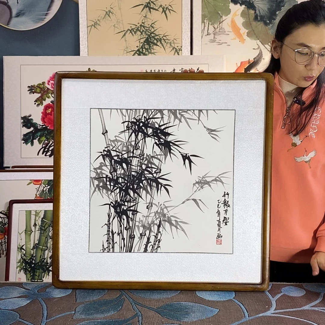 国画手写手绘国画作品带框包邮62✖️62