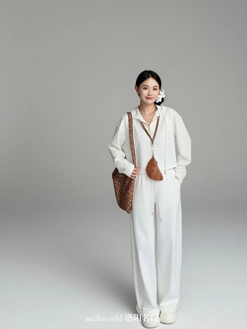 运动风休闲连帽抽绳卫衣卫裤套装