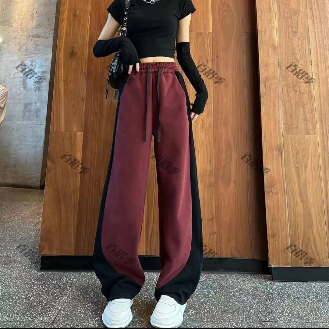 工厂店-撞色休闲香蕉裤宽松阔腿哈伦裤设计感小众抽绳拼色运动裤