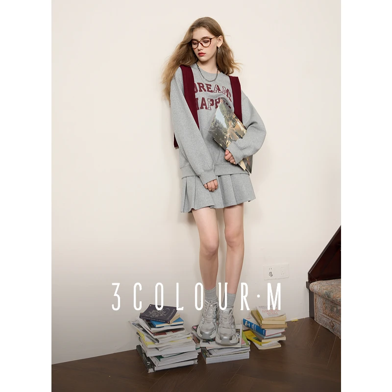 【陈大可专属】三彩2025春季新款两件套卫衣套装字母印花圆领dbx