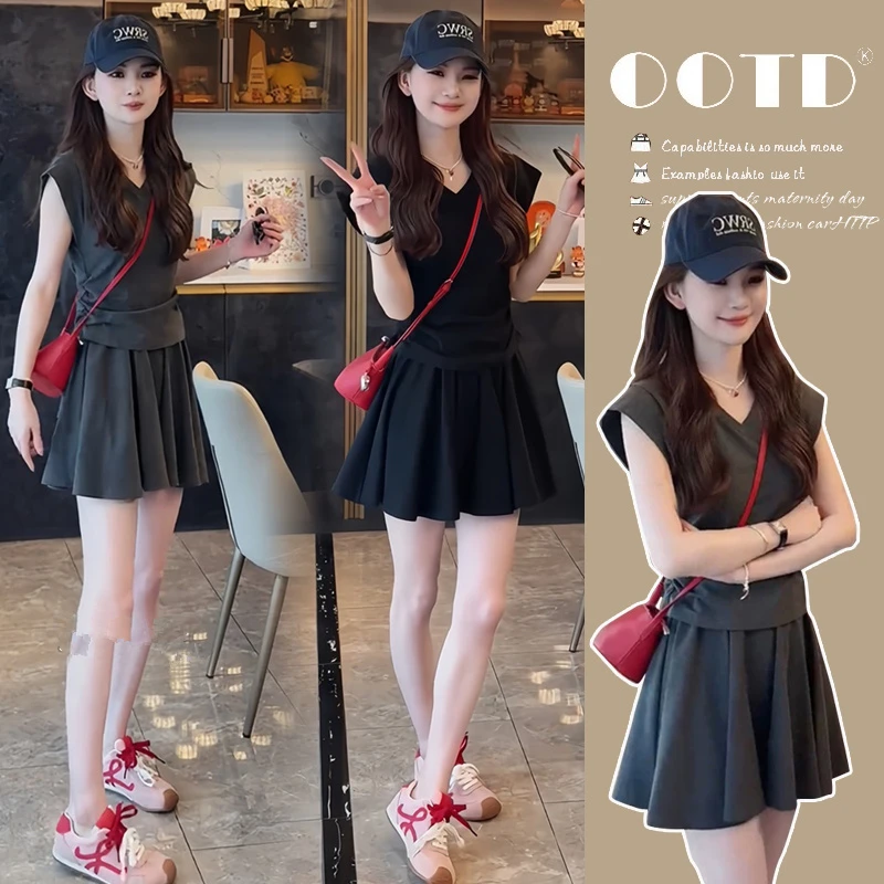 孕妇装2025春夏新款时尚宽松休闲气质短袖小个子高腰孕妇短裙套装