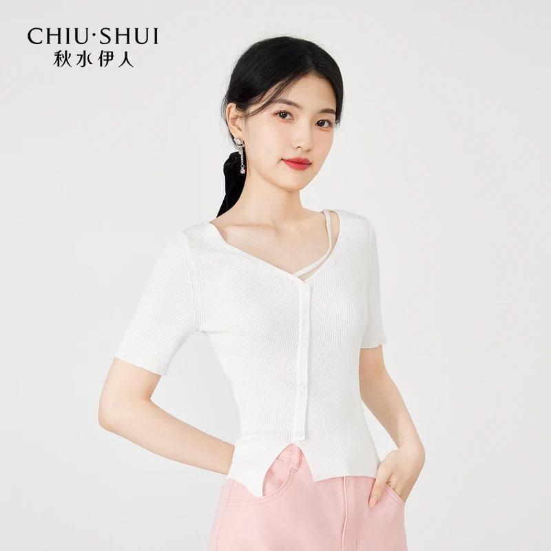 【赵老板】秋水伊人个性短袖针织衫女装小个子上衣623204D100522