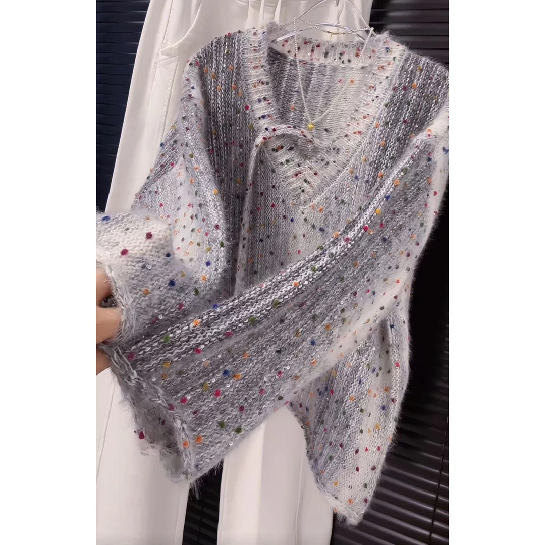 今年流行穿搭2025早秋新款温柔风波点宽松型轻奢毛针织衫长袖上衣