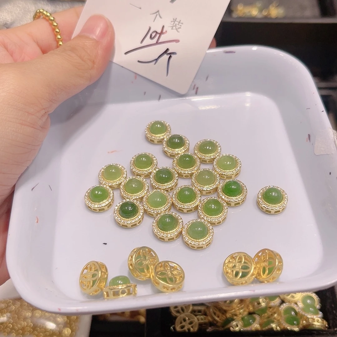 和田玉（碧玉）珠宝半成品银S925镀金镶嵌47