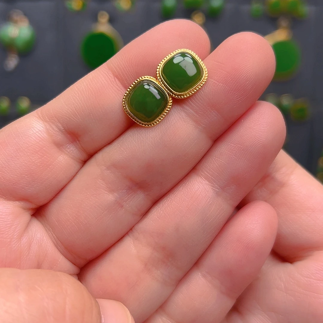 和田玉银S925镶嵌耳饰