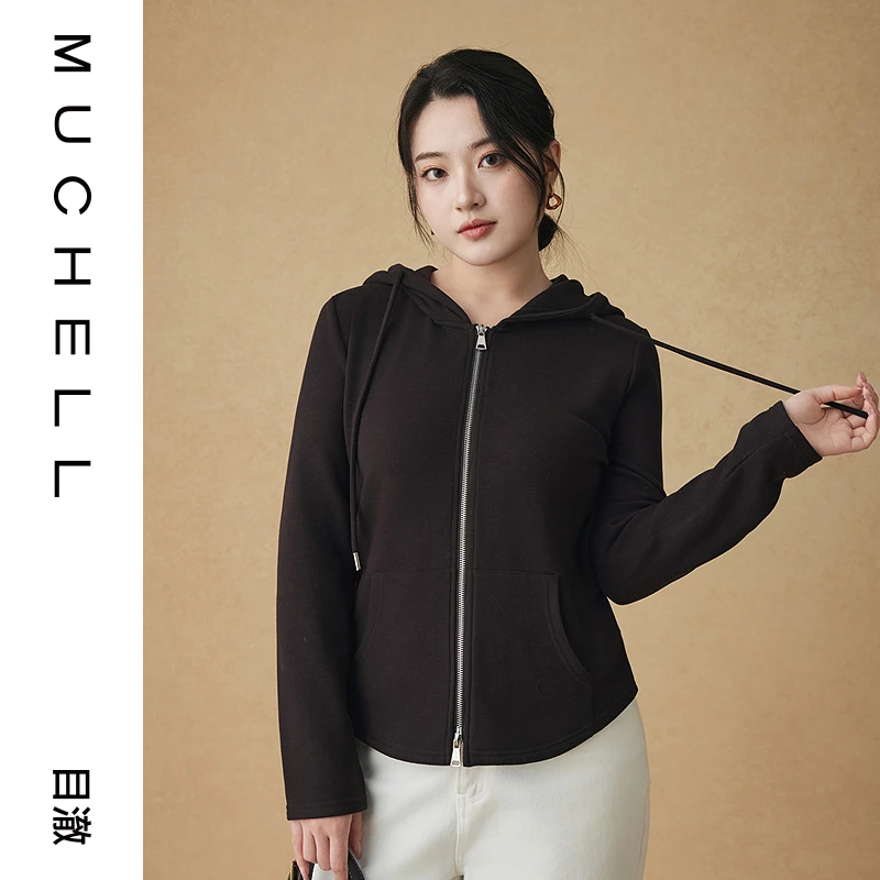 目澈MUCHELL春季新款【春泥】双头拉链大码连帽卫衣外套MDS1WD3005