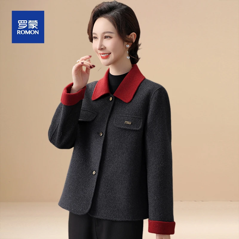 妈妈秋装2025新款小香风羊毛呢外套中老年女装双面呢短款大衣春秋