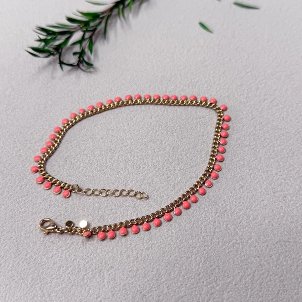铜合金脚链 简约百搭橙色圆脚链bs654链长26