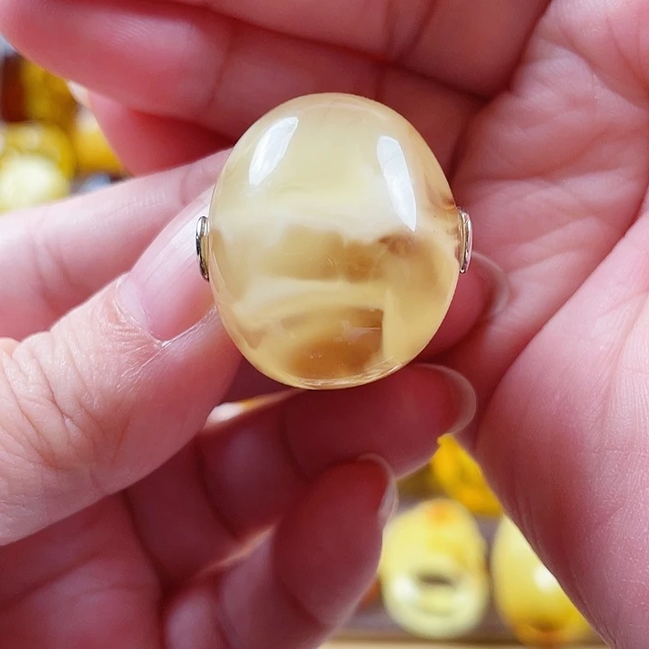 琥珀银S925镶嵌裸石戒指