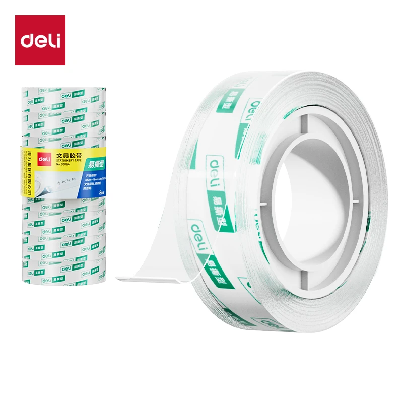 得力30064易撕型文具胶带18mm*20y*38um(高透)(8卷/筒)