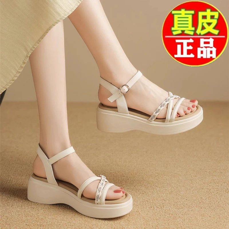 【万达撤柜】断码真皮时尚凉鞋女2025夏季新款仙女风配裙子绝美凉鞋