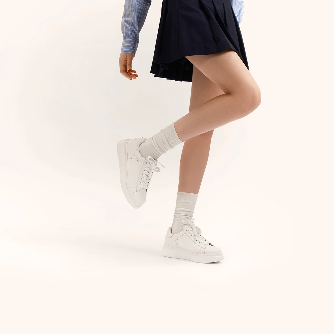 【明星同款女鞋】ThomWills小白鞋女厚底2024新款增高白色真皮板鞋