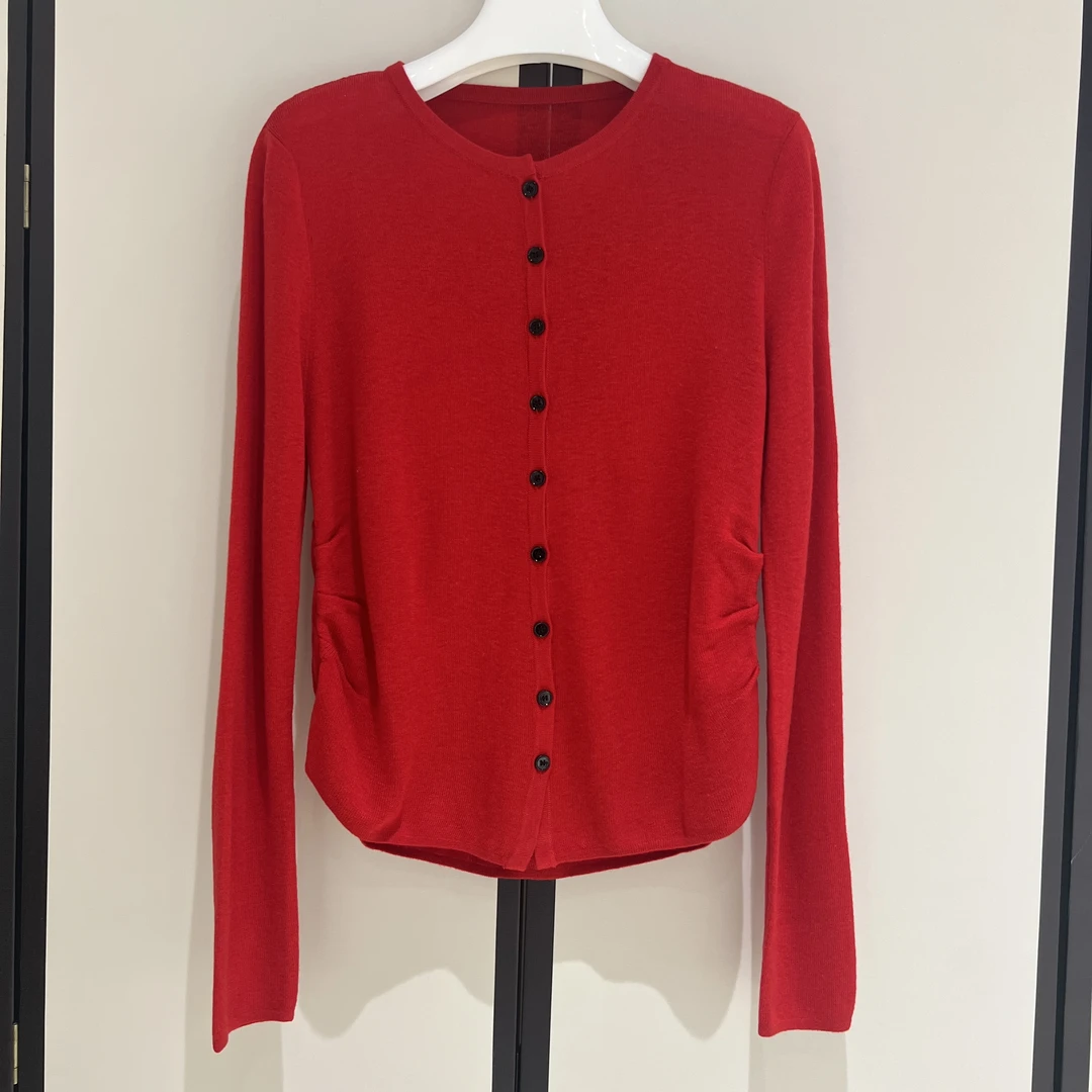 设计感捏褶收腰百搭针织开衫/15X-GML022