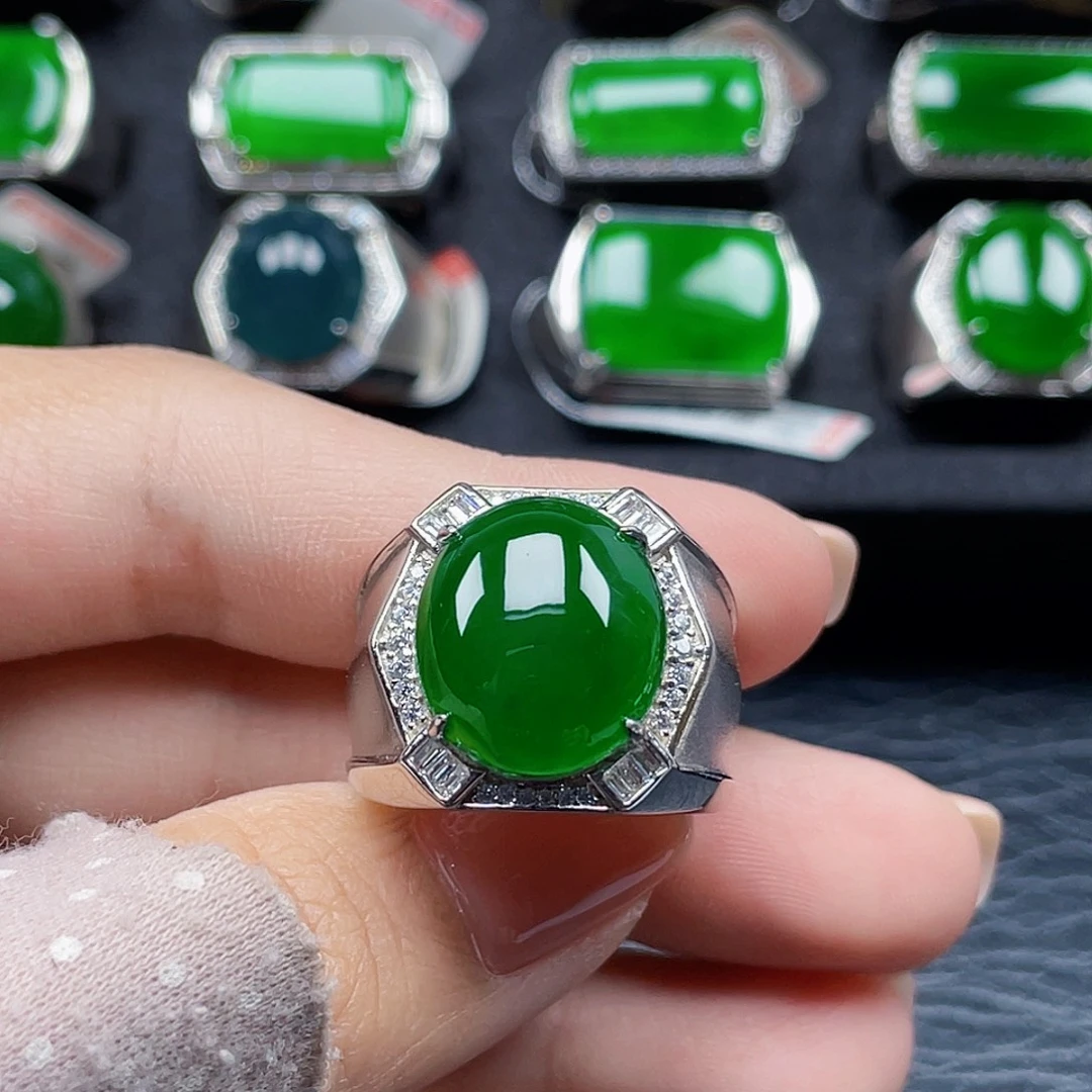 翡翠银S925镶嵌戒指天然A货翡翠没运费险3905