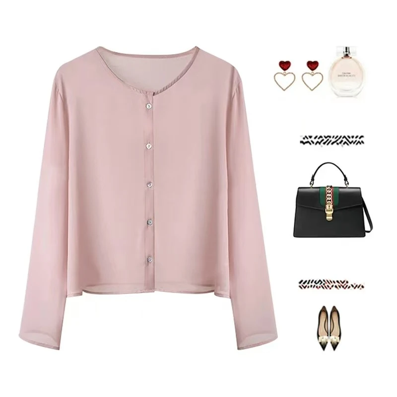 外搭开衫新款圆领小衫薄款防晒衫2025年夏单排扣衬衫外套 福利001