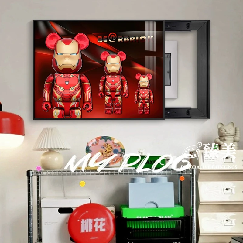 2025新款电表箱装饰画高级感时钟暴力熊免打孔遮挡配电箱电闸挂画