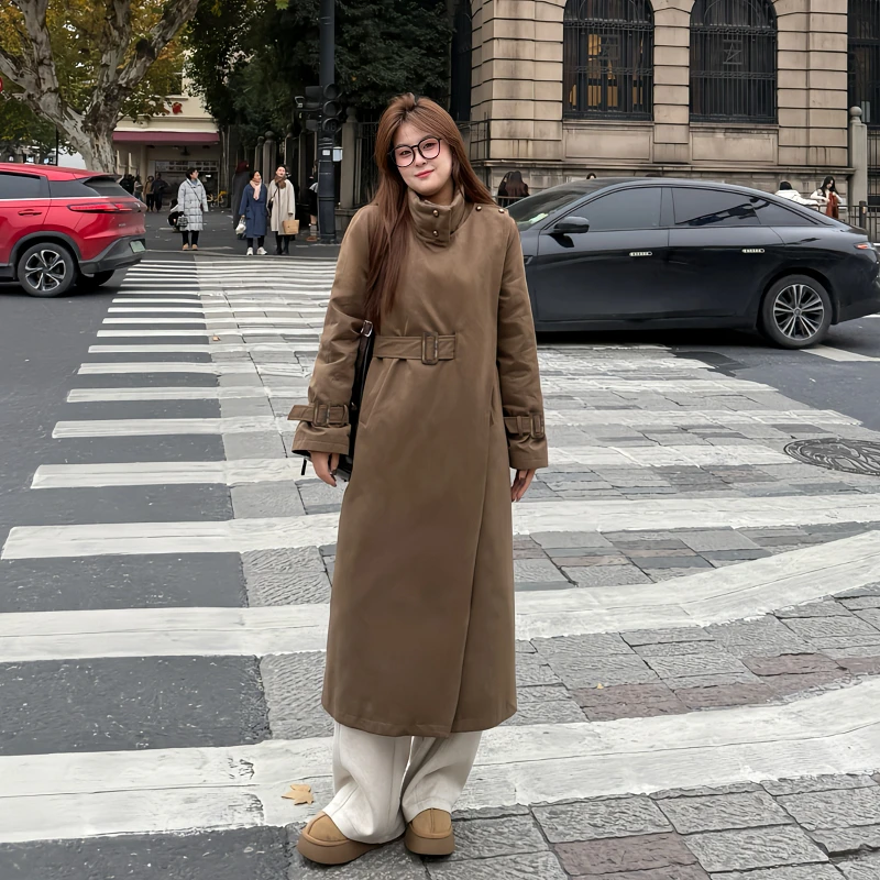 盈盈&南岛风大码女装胖mm设计感立领中长款显瘦羽绒服女冬ZYY1321