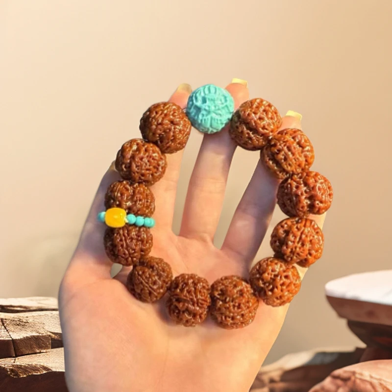 五瓣粗筋爆肉梅花大金刚菩提手串蓝色龙珠文玩蓝环