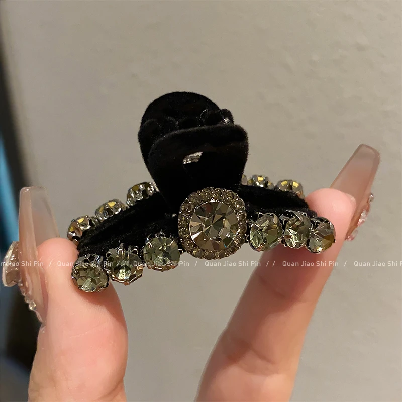 植绒高端后脑勺小抓夹女黑色刘海夹侧耳边夹半抓发夹2025新款头饰