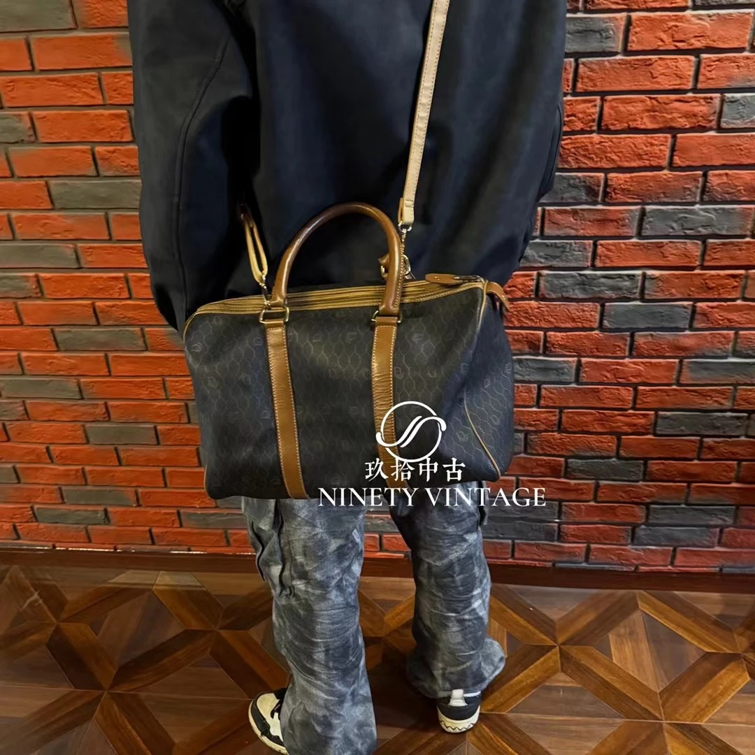 95新 DIOR/迪奥 旅行包拼色老花水洗拉链式单根拼皮圆筒手提式