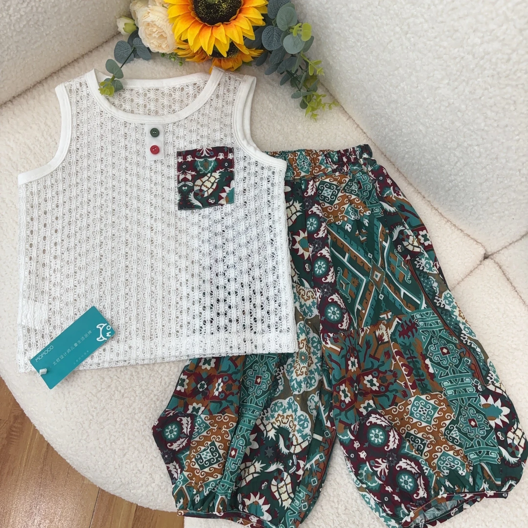 MOMOCO夏季新款男女童时尚洋气民族风无袖套装77230578522