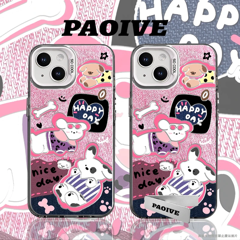 适用苹果华为vivo一加iPhone小米三星牛仔狗狗防摔彩银手机壳