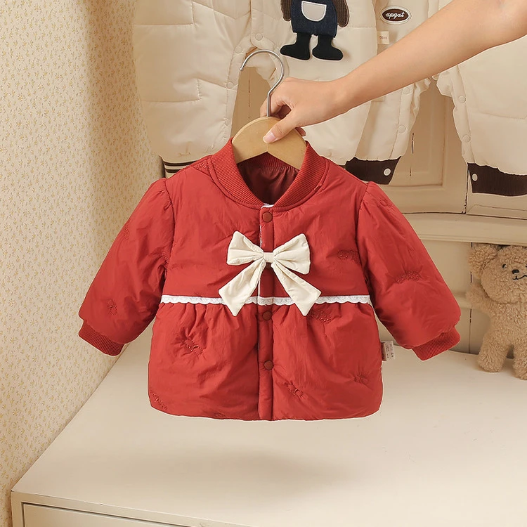 1岁女童短款棉服加绒红色童装冬装宝宝洋气棉衣婴幼儿A类冬季外套