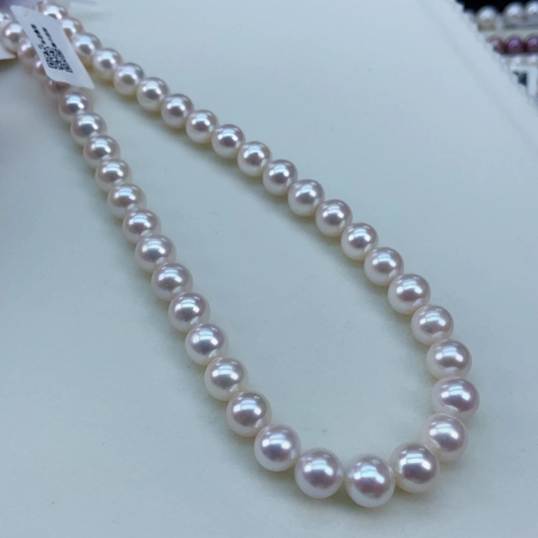 淡水珍珠银S925镶嵌颈饰8.5/9镜面白透粉极强光赛天女