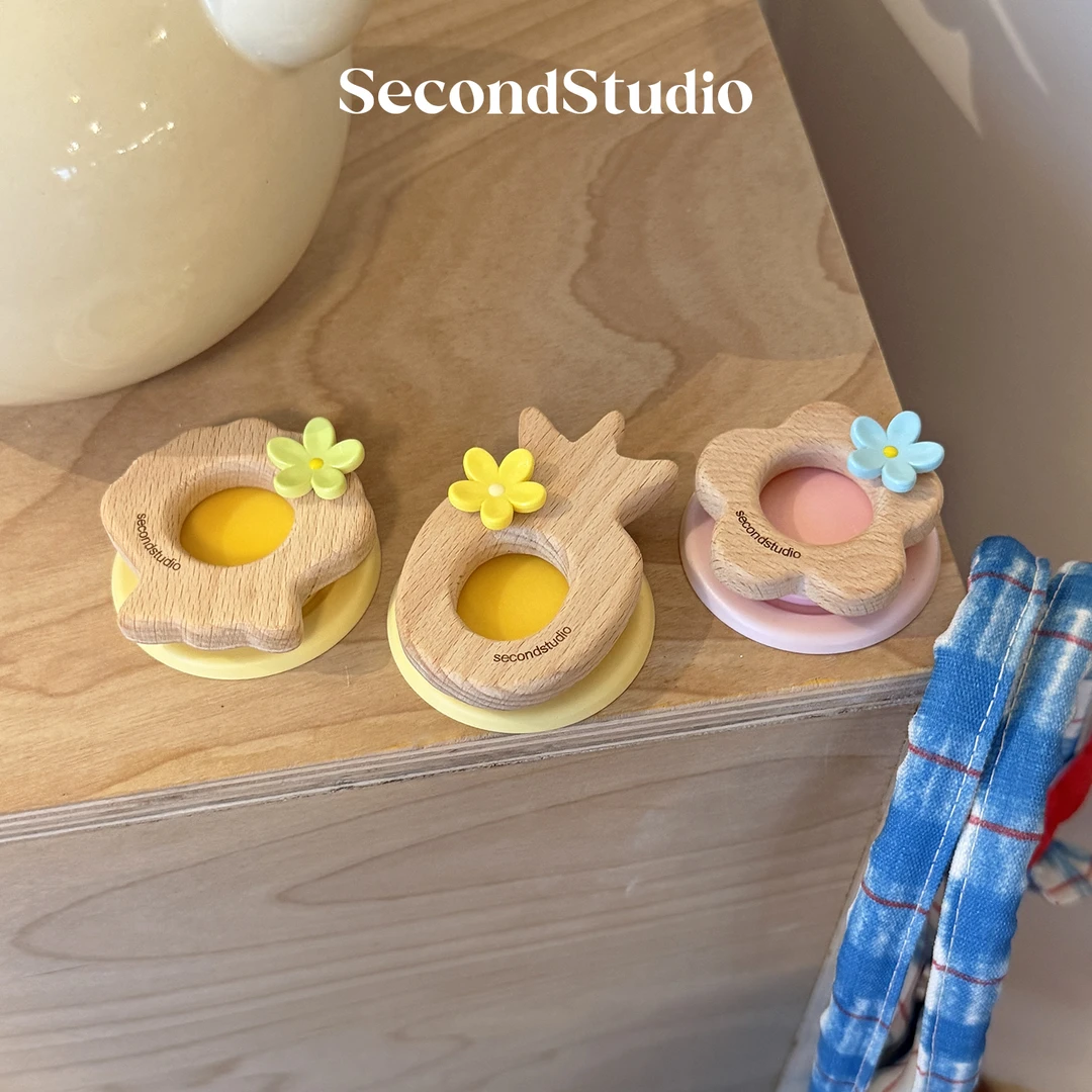 secondstudio原创可爱戴小花夏威夷度假风实木磁吸支架气囊支架