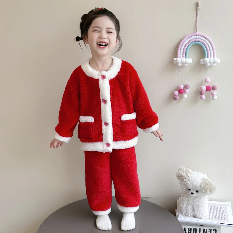 女童珊瑚绒睡衣秋冬款2025新款儿童法兰绒小童冬季加厚家居服套装