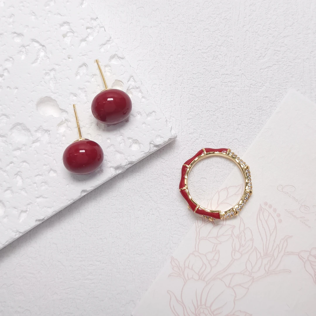 铜合金合成锆石耳饰 QZH-001580 耳环+戒指 套装气质欧美百搭时尚