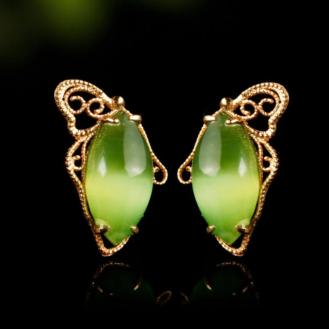 破茧化蝶/18K金猫眼耳钉