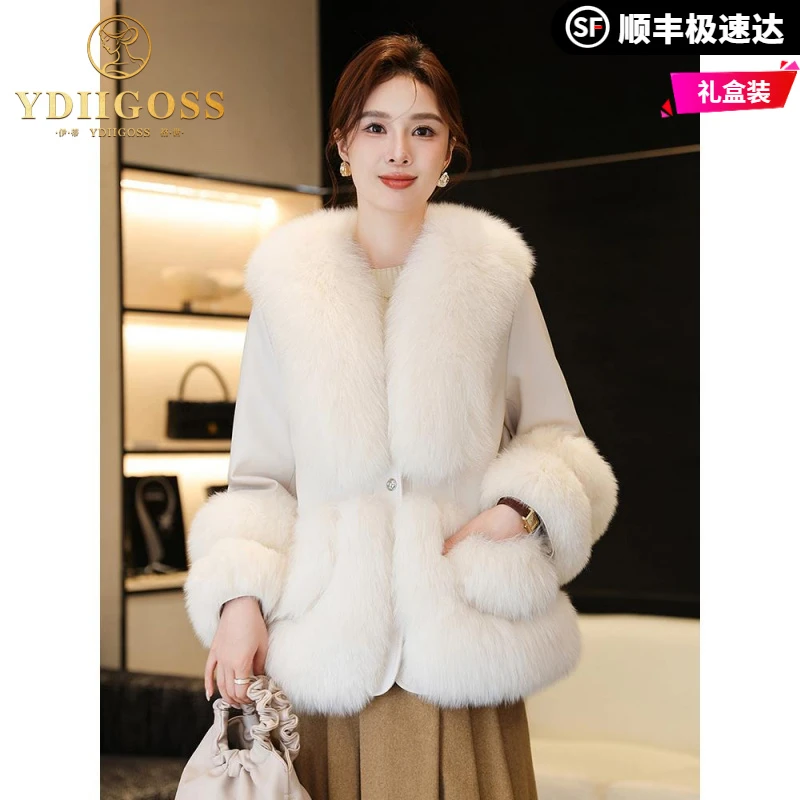 伊蒂格世狐狸毛皮草外套女2025新款秋冬时尚保暖皮毛一体大衣女