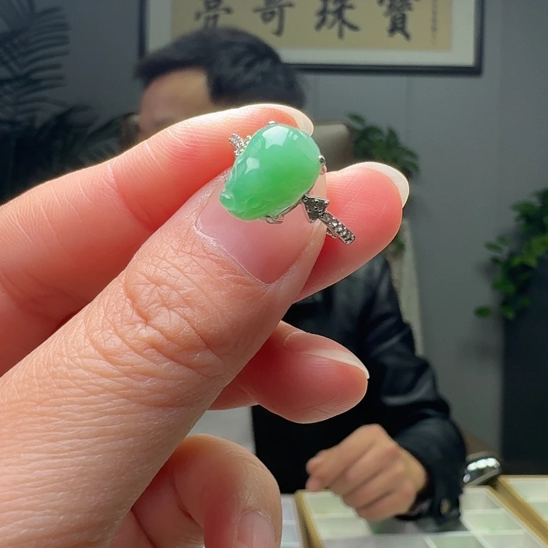 翡翠银S925镶嵌戒指天然