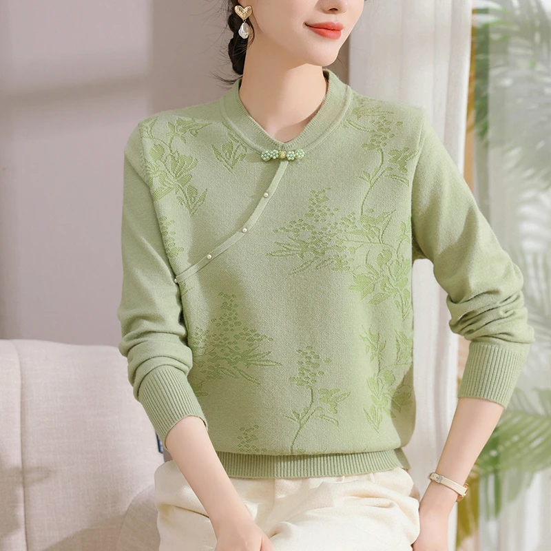 新款洋气秋装针织妈妈小衫中老年毛衣长袖春秋上衣打底6816