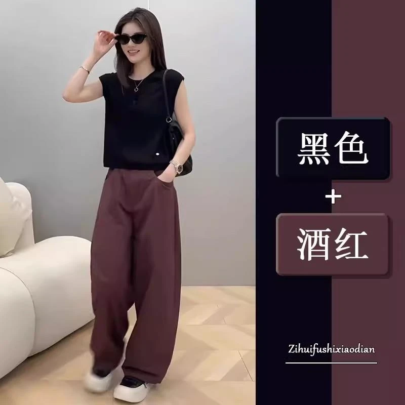 单件/微胖穿搭女装2025新款夏装慵懒松弛感时尚炸街阔腿裤潮流装