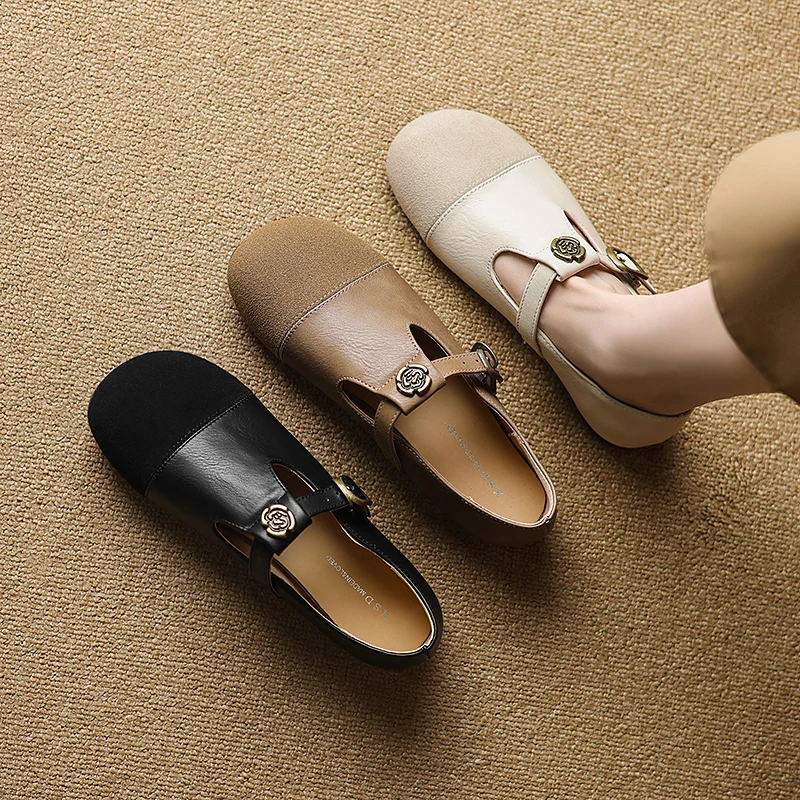 YYCORAL/宇逸瑚豆豆鞋中年软底时尚单鞋复古复古港风春季圆头舒适