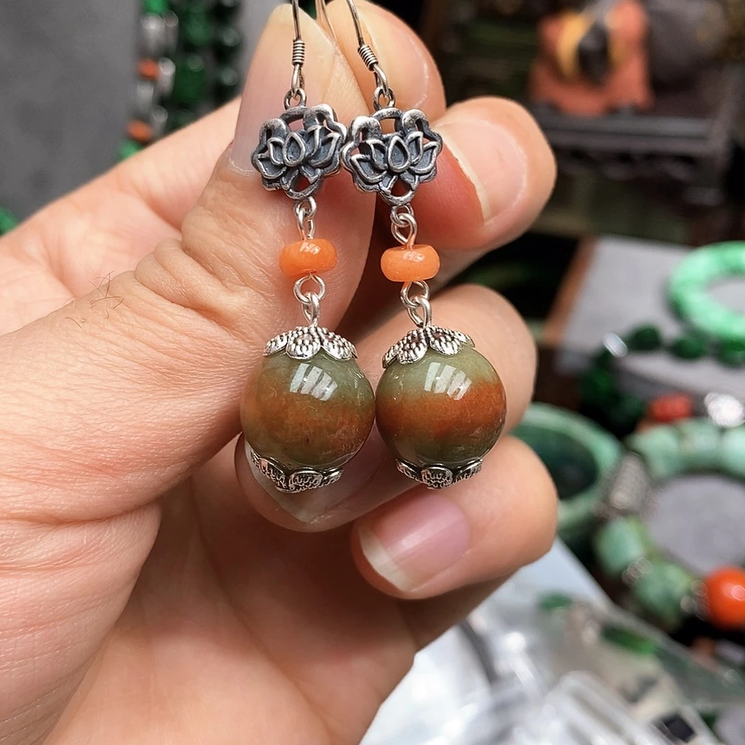 银S925镶嵌翡翠耳饰漂亮美眉