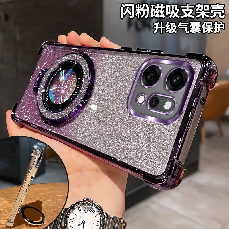 适用OPPOReno14pro手机壳PKZ110新款软壳闪粉轻奢支架女全包创意.