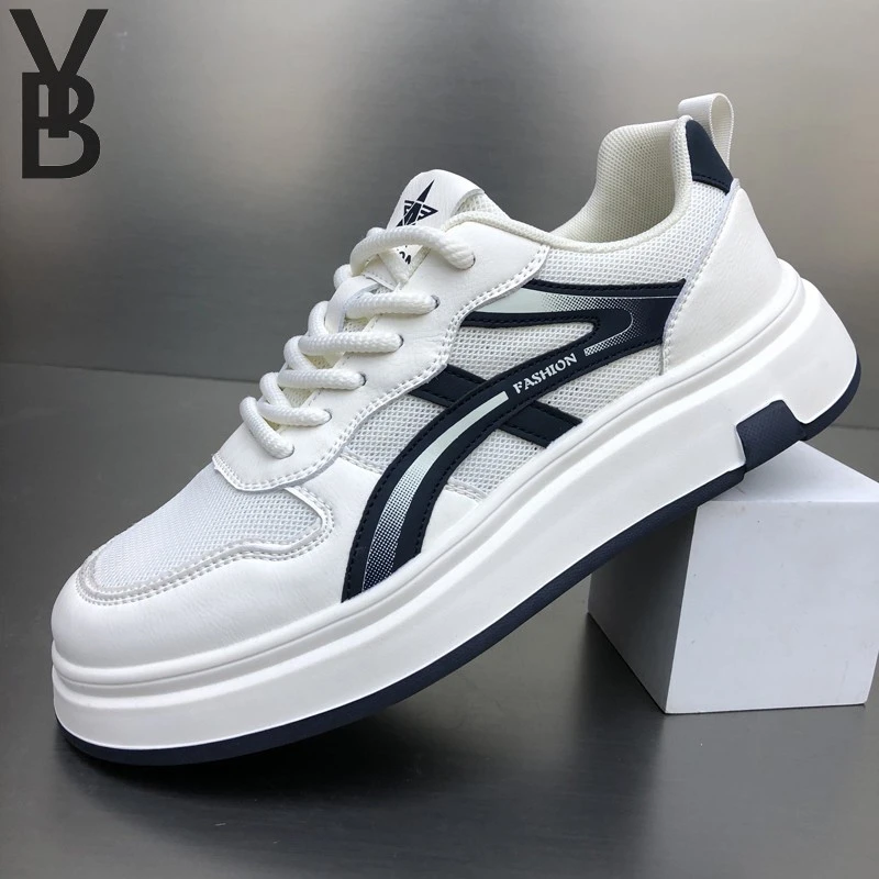 夏季新款男士网面休闲板鞋厚底轻便透气百搭运动鞋时尚休闲男鞋潮