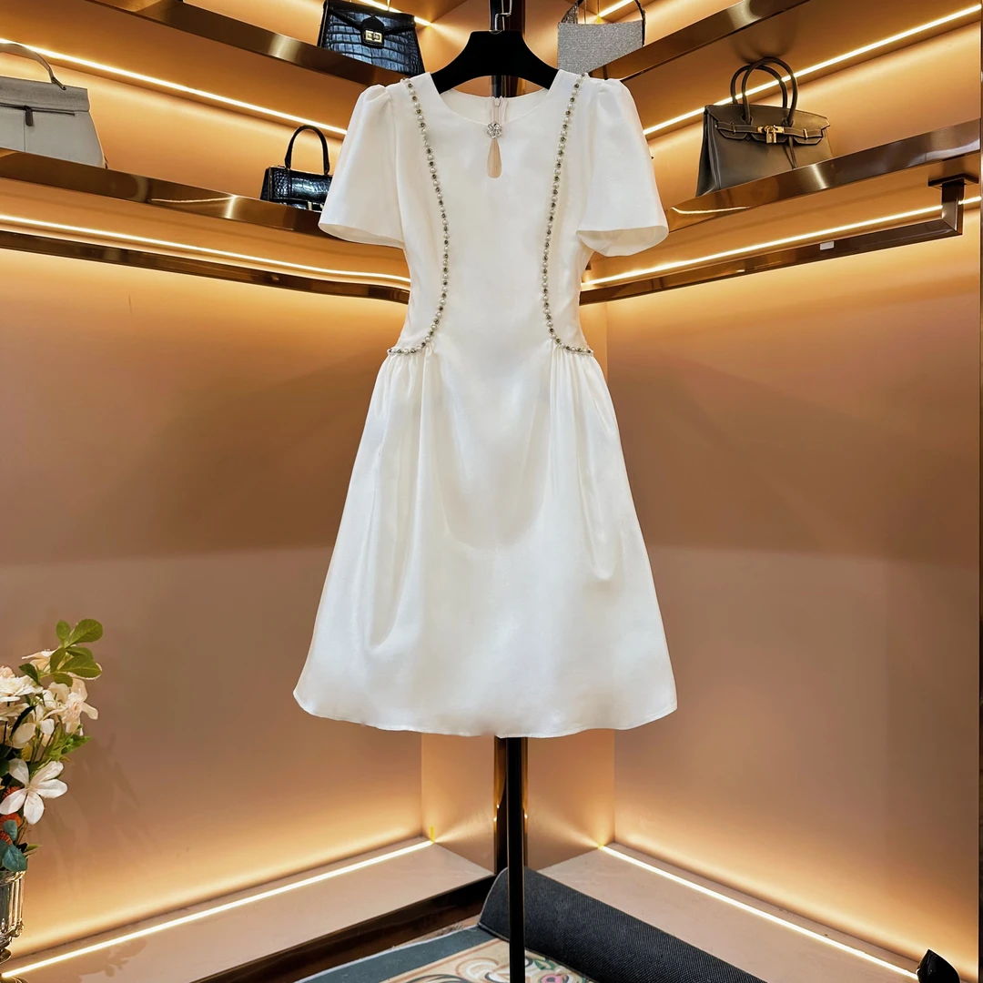 【钻影白纱】《燕》轻奢设计师款优雅气质修身时尚收腰连衣裙-86881